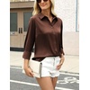 Zeagoo Satin Blouses for Women Silk Button Down Shirts Long Sleeve Tops(Brown)