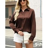 Zeagoo Satin Blouses for Women Silk Button Down Shirts Long Sleeve Tops(Brown)