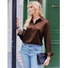 Zeagoo Satin Blouses for Women Silk Button Down Shirts Long Sleeve Tops(Brown)