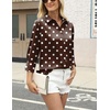 Zeagoo Satin Blouses for Women Silk Button Down Shirts Long Sleeve Tops(Chocolate Polka Dots)