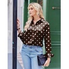 Zeagoo Satin Blouses for Women Silk Button Down Shirts Long Sleeve Tops(Chocolate Polka Dots)