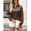 Zeagoo Satin Blouses for Women Silk Button Down Shirts Long Sleeve Tops(Chocolate Polka Dots)