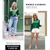 Zeagoo Satin Blouses for Women Silk Button Down Shirts Long Sleeve Tops(Evergreen)