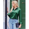 Zeagoo Satin Blouses for Women Silk Button Down Shirts Long Sleeve Tops(Evergreen)