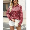 Zeagoo Satin Blouses for Women Silk Button Down Shirts Long Sleeve Tops(Floral Red)