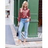 Zeagoo Satin Blouses for Women Silk Button Down Shirts Long Sleeve Tops(Floral Red)