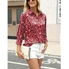 Zeagoo Satin Blouses for Women Silk Button Down Shirts Long Sleeve Tops(Floral Red)
