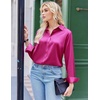 Zeagoo Satin Blouses for Women Silk Button Down Shirts Long Sleeve Tops(Hot Pink)