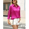 Zeagoo Satin Blouses for Women Silk Button Down Shirts Long Sleeve Tops(Hot Pink)