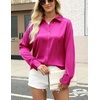 Zeagoo Satin Blouses for Women Silk Button Down Shirts Long Sleeve Tops(Hot Pink)