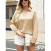 Zeagoo Satin Blouses for Women Silk Button Down Shirts Long Sleeve Tops(Light Tan)