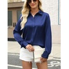 Zeagoo Satin Blouses for Women Silk Button Down Shirts Long Sleeve Tops(Navy)