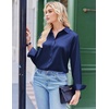 Zeagoo Satin Blouses for Women Silk Button Down Shirts Long Sleeve Tops(Navy)