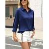 Zeagoo Satin Blouses for Women Silk Button Down Shirts Long Sleeve Tops(Navy)