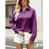 Zeagoo Satin Blouses for Women Silk Button Down Shirts Long Sleeve Tops(Purple)