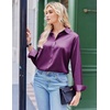Zeagoo Satin Blouses for Women Silk Button Down Shirts Long Sleeve Tops(Purple)