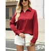 Zeagoo Satin Blouses for Women Silk Button Down Shirts Long Sleeve Tops(Red)
