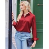 Zeagoo Satin Blouses for Women Silk Button Down Shirts Long Sleeve Tops(Red)