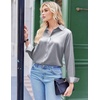 Zeagoo Satin Blouses for Women Silk Button Down Shirts Long Sleeve Tops(Silver)