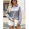Zeagoo Satin Blouses for Women Silk Button Down Shirts Long Sleeve Tops(Silver)