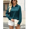 Zeagoo Satin Blouses for Women Silk Button Down Shirts Long Sleeve Tops(Teal Blue)