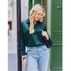 Zeagoo Satin Blouses for Women Silk Button Down Shirts Long Sleeve Tops(Teal Blue)