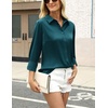 Zeagoo Satin Blouses for Women Silk Button Down Shirts Long Sleeve Tops(Teal Blue)
