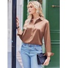 Zeagoo Satin Blouses for Women Silk Button Down Shirts Long Sleeve Tops(Toffee)