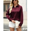 Zeagoo Satin Blouses for Women Silk Button Down Shirts Long Sleeve Tops(Wine Red)