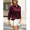 Zeagoo Satin Blouses for Women Silk Button Down Shirts Long Sleeve Tops(Wine Red)