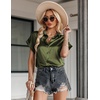 Zeagoo Satin Blouses for Women Silk Button Down Shirts Short Sleeve Tops Work Business Casual Summer Outfits(Army Green)