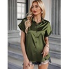 Zeagoo Satin Blouses for Women Silk Button Down Shirts Short Sleeve Tops Work Business Casual Summer Outfits(Army Green)