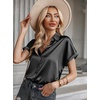 Zeagoo Satin Blouses for Women Silk Button Down Shirts Short Sleeve Tops Work Business Casual Summer Outfits(Black)