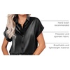 Zeagoo Satin Blouses for Women Silk Button Down Shirts Short Sleeve Tops Work Business Casual Summer Outfits(Black)