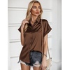 Zeagoo Satin Blouses for Women Silk Button Down Shirts Short Sleeve Tops Work Business Casual Summer Outfits(Brown)