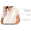 Zeagoo Satin Blouses for Women Silk Button Down Shirts Short Sleeve Tops Work Business Casual Summer Outfits(Cream)