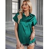 Zeagoo Satin Blouses for Women Silk Button Down Shirts Short Sleeve Tops Work Business Casual Summer Outfits(Green)