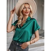 Zeagoo Satin Blouses for Women Silk Button Down Shirts Short Sleeve Tops Work Business Casual Summer Outfits(Green)
