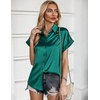 Zeagoo Satin Blouses for Women Silk Button Down Shirts Short Sleeve Tops Work Business Casual Summer Outfits(Green)
