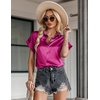 Zeagoo Satin Blouses for Women Silk Button Down Shirts Short Sleeve Tops Work Business Casual Summer Outfits(Hot Pink)