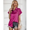 Zeagoo Satin Blouses for Women Silk Button Down Shirts Short Sleeve Tops Work Business Casual Summer Outfits(Hot Pink)