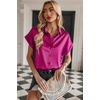 Zeagoo Satin Blouses for Women Silk Button Down Shirts Short Sleeve Tops Work Business Casual Summer Outfits(Hot Pink)