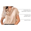 Zeagoo Satin Blouses for Women Silk Button Down Shirts Short Sleeve Tops Work Business Casual Summer Outfits(Light Brown)