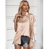 Zeagoo Satin Blouses for Women Silk Button Down Shirts Short Sleeve Tops Work Business Casual Summer Outfits(Light Brown)