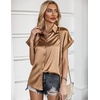 Zeagoo Satin Blouses for Women Silk Button Down Shirts Short Sleeve Tops Work Business Casual Summer Outfits(Light Coffee)