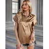 Zeagoo Satin Blouses for Women Silk Button Down Shirts Short Sleeve Tops Work Business Casual Summer Outfits(Light Coffee)