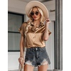 Zeagoo Satin Blouses for Women Silk Button Down Shirts Short Sleeve Tops Work Business Casual Summer Outfits(Light Coffee)