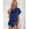 Zeagoo Satin Blouses for Women Silk Button Down Shirts Short Sleeve Tops Work Business Casual Summer Outfits(Navy Blue)