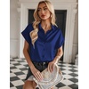 Zeagoo Satin Blouses for Women Silk Button Down Shirts Short Sleeve Tops Work Business Casual Summer Outfits(Navy Blue)