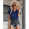 Zeagoo Satin Blouses for Women Silk Button Down Shirts Short Sleeve Tops Work Business Casual Summer Outfits(Navy Blue)
